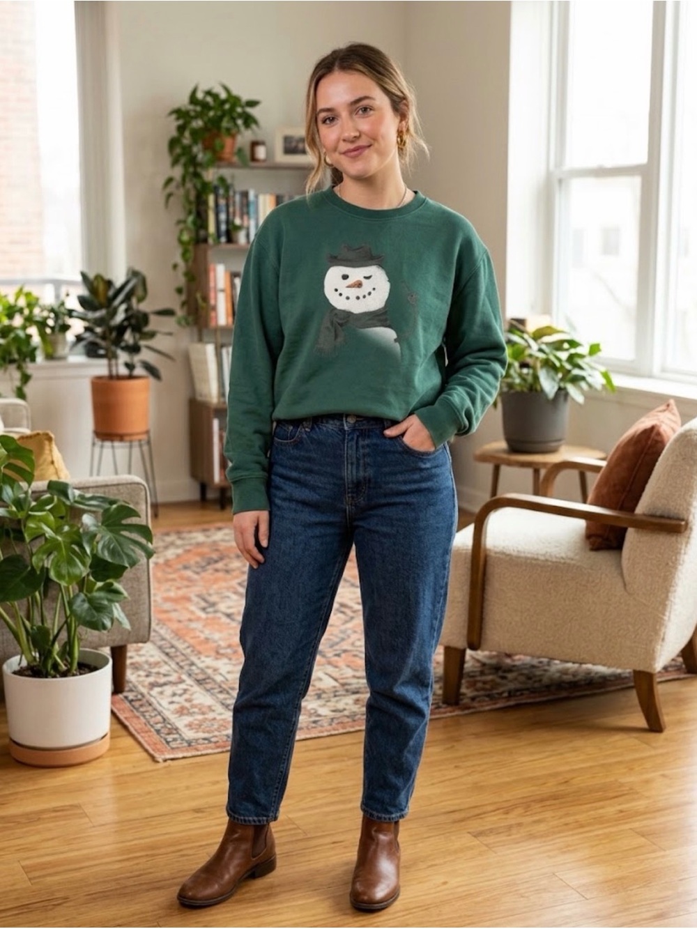 Life is Good Snowman Winter Green Crewneck XL